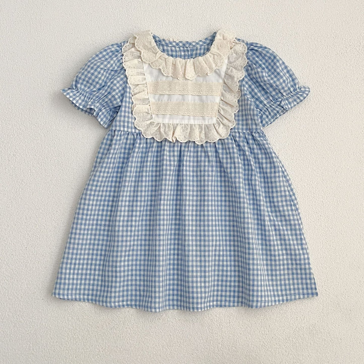 MyKids-USA® Arrival Summer Girls Blue Plaid Noble Crew Neck Short Sleeves bodysuit And Dress – Princess Sister Matching Set