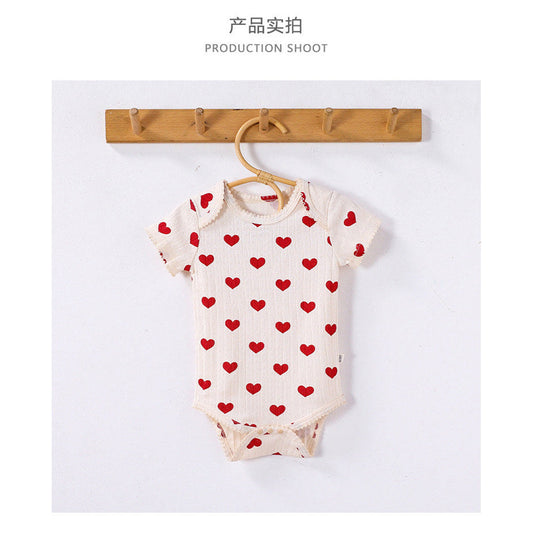 MyKids-USA® Summer Arrival Baby Girls Crew Neck Short Sleeves Heart Pattern bodysuit Bodysuits