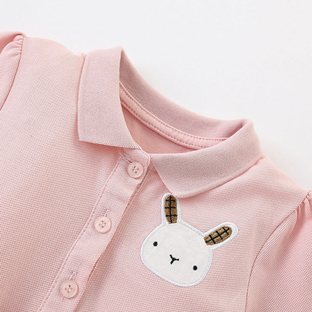 MyKids-USA® Summer Arrival Cartoon Rabbit Pattern Short Sleeves Turn-down Collar Dress for Stylish Girls
