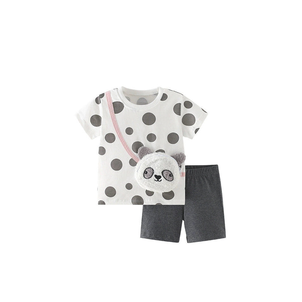 MyKids-USA® Summer Baby Kids Casual Panda and Polka Dots Pattern T-shirt and Shorts Clothing Set for Girls