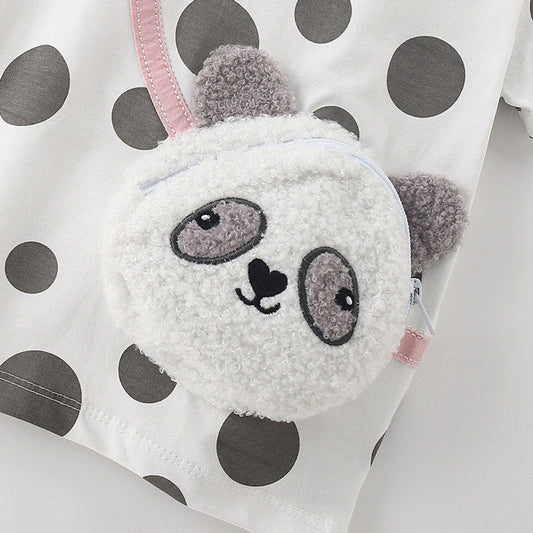 MyKids-USA® Summer Baby Kids Casual Panda and Polka Dots Pattern T-shirt and Shorts Clothing Set for Girls