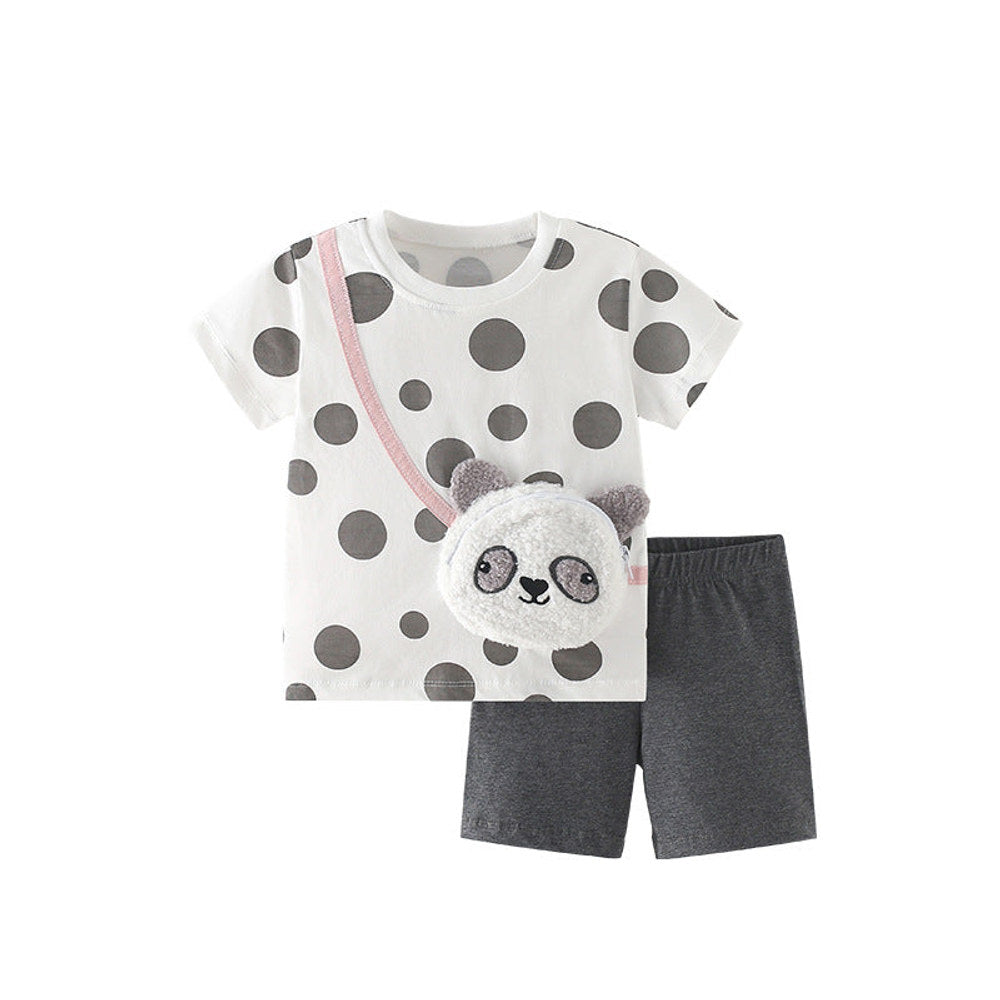 MyKids-USA® Summer Baby Kids Casual Panda and Polka Dots Pattern T-shirt and Shorts Clothing Set for Girls